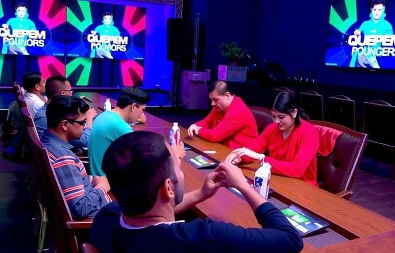 Quepem Quicks national tournament in Delhi with players competing on stage